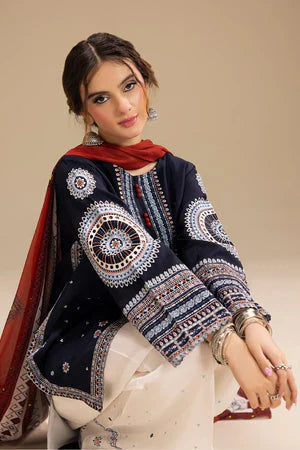Dhanak-3PC Embroidered Shirt with Digital Printed Wool Shawl