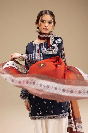 Dhanak-3PC Embroidered Shirt with Digital Printed Wool Shawl